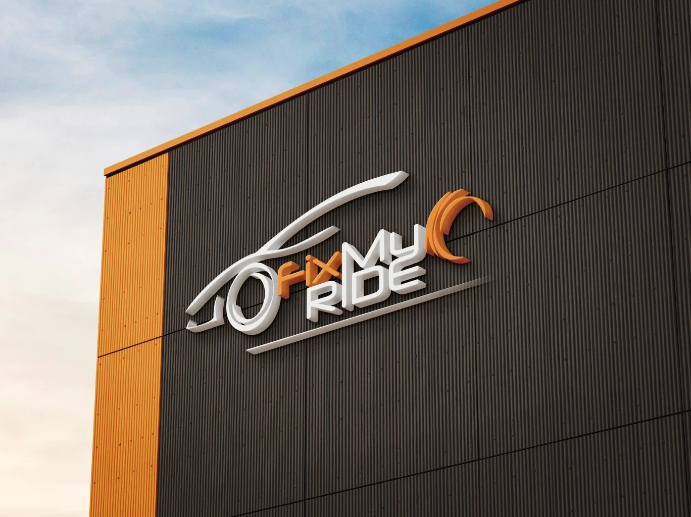 FixMyRide logo lightbox on a building