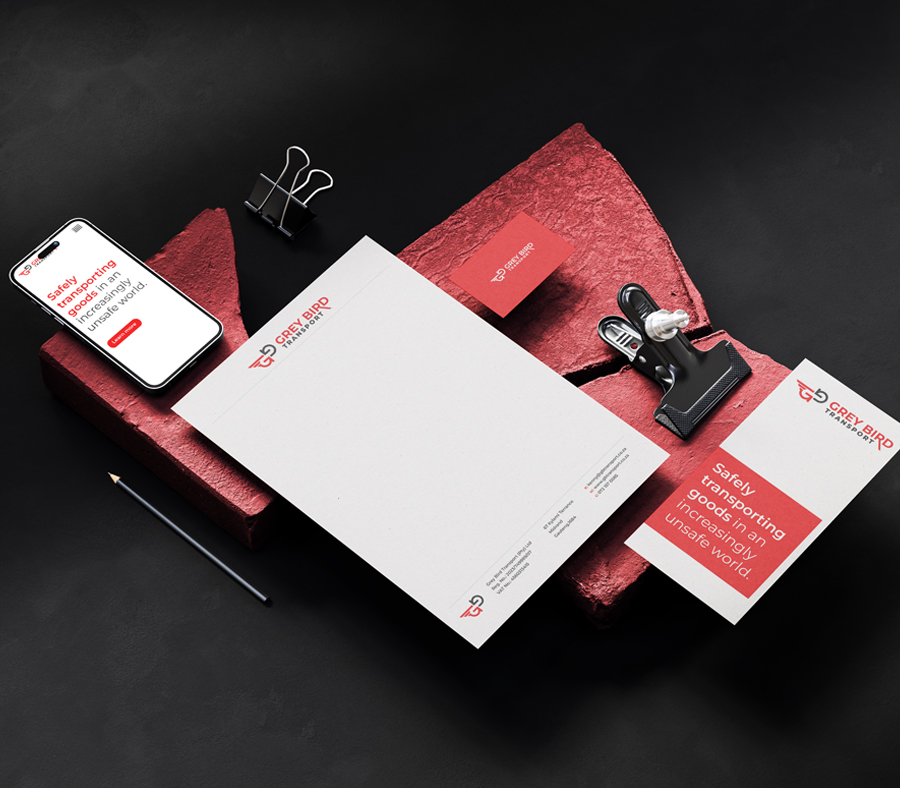 Grey Bird Transport logo design and stationery collateral