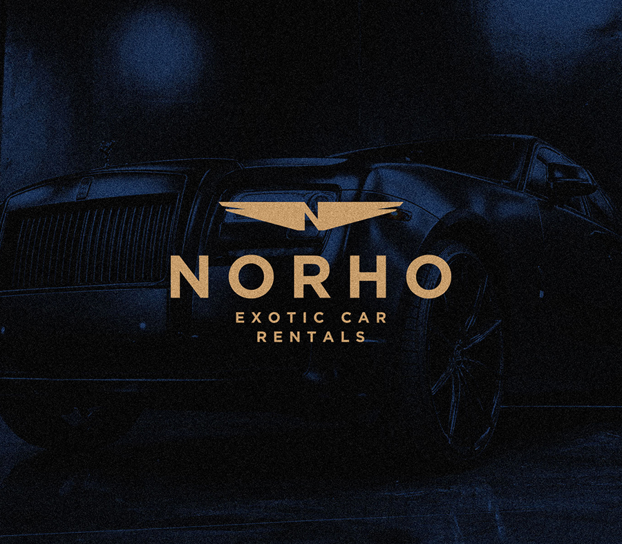 A bold letter "N" takes center stage in Norho Exotic Car Rentals' logo, its sleek form extended into sweeping wings that embody speed, luxury, and freedom. The logo's bold lines and dynamic composition capture the essence of the brand, promising an exhilarating experience behind the wheel of an exotic car.