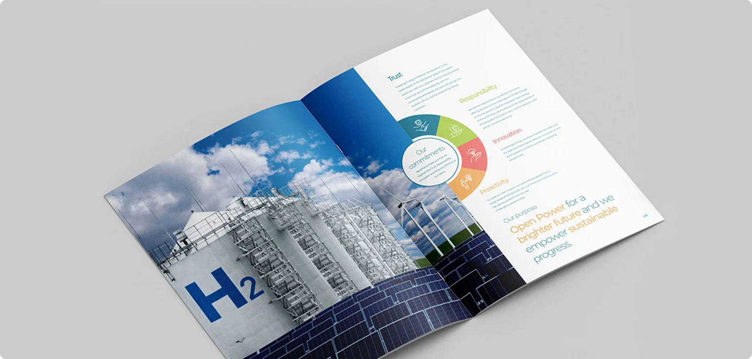 A company profile design for a renewable energy startup company in South Africa