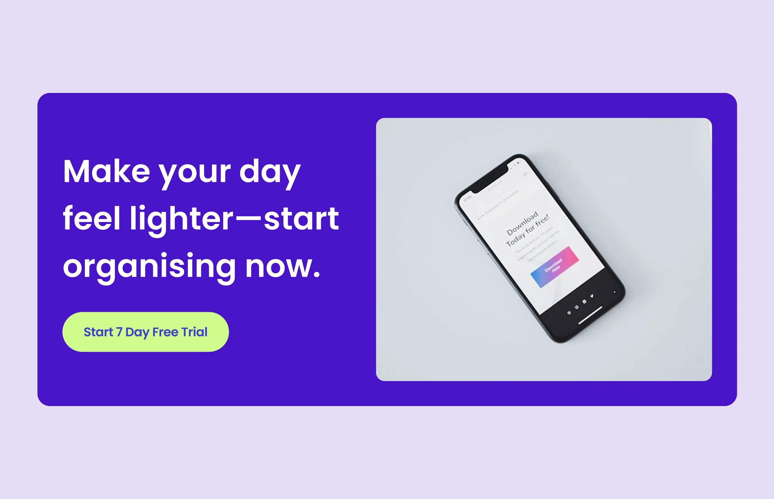 Visible calls to action: Task Organising App Free Trial CTA section
