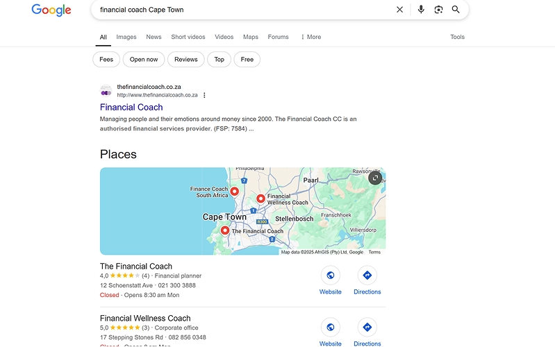 Image showing search results for financial coach cape town keyword