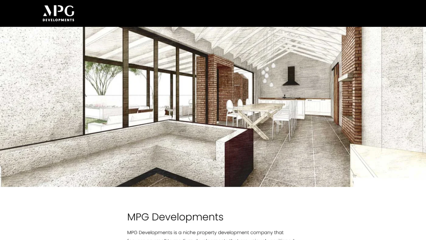 Screenshot of the MPG Development website, one of our projects for website design in Cape Town.